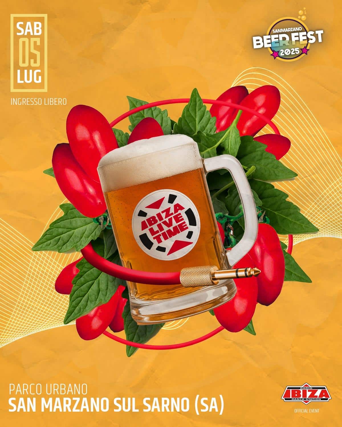 IBIZA LIVE TIME boccale di birra con peperoncini rossi e composizione grafica food party