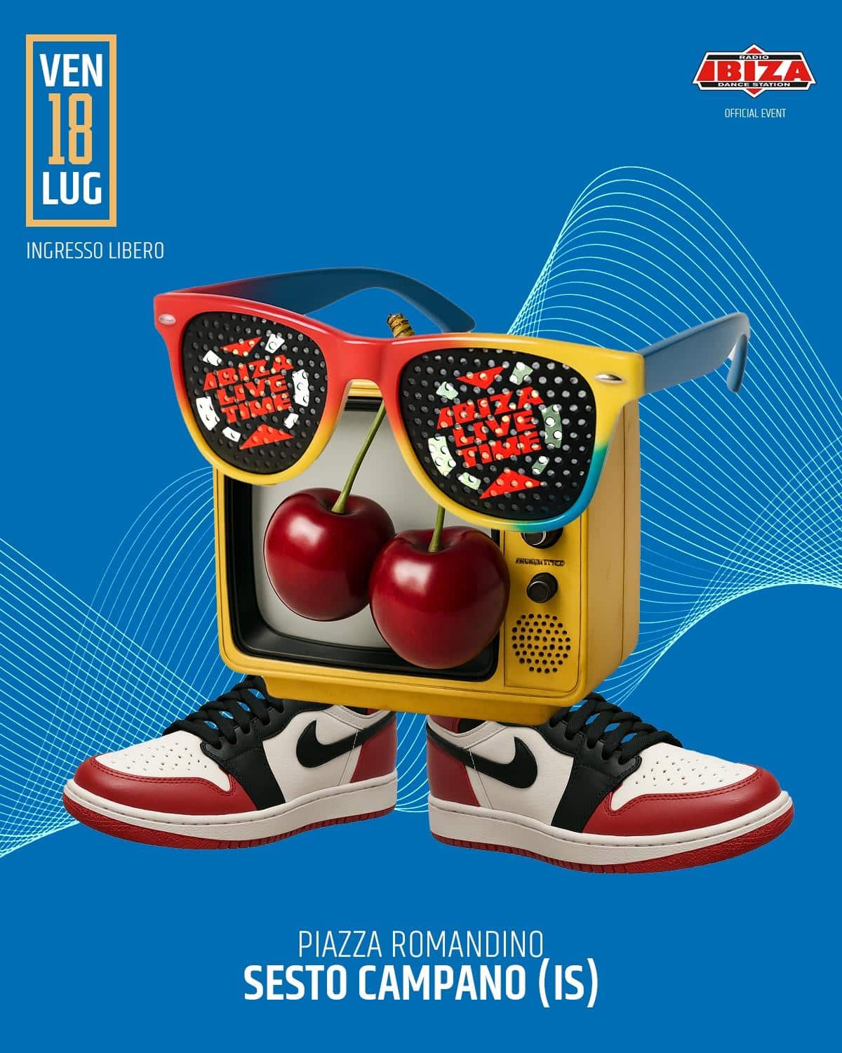 IBIZA LIVE TIME scarpe sneakers con radio e ciliegie in composizione colorata urban