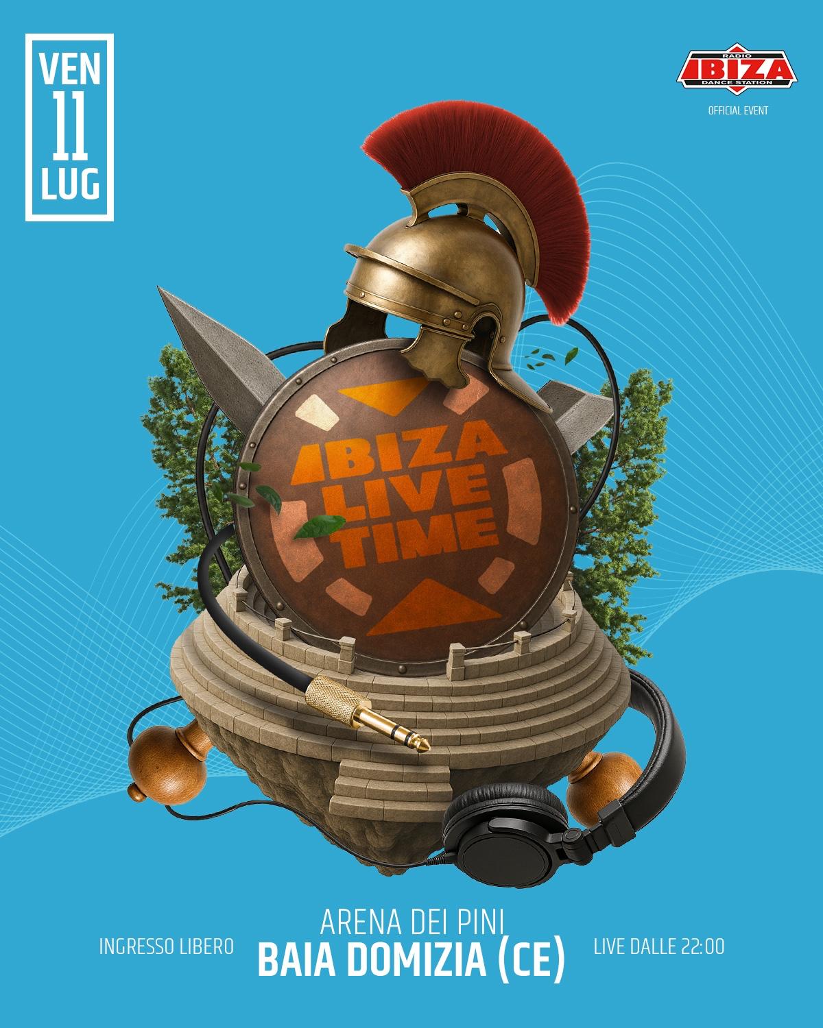 IBIZA LIVE TIME struttura monumentale con elmo e branding evento in stile classico moderno