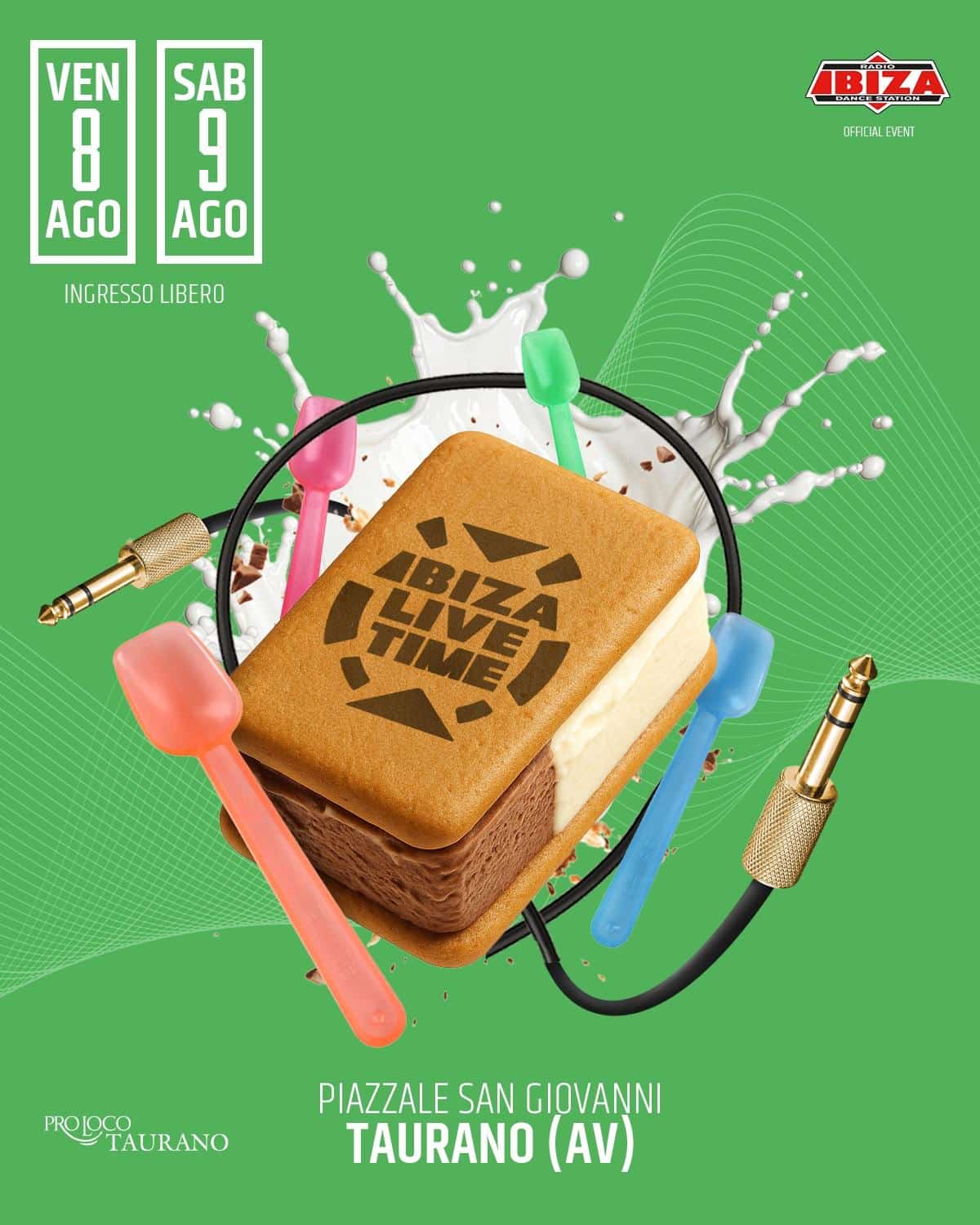 IBIZA LIVE TIME gelato con logo inciso e elementi musicali in stile creativo pop