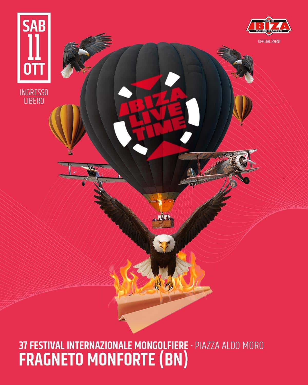 IBIZA LIVE TIME mongolfiera con logo evento in stile creativo e dinamico
