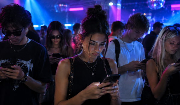 Club neon e smartphone al centro